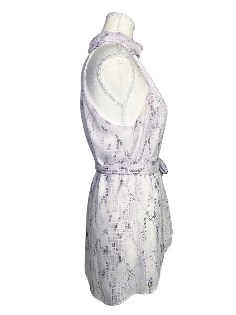 White House Black Market Lavender Snakeskin Halter Tie-Waist Blouse Size L - Picture 3 of 14